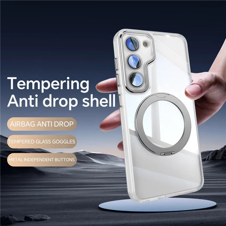 For Samsung Galaxy S23 Case Rotatable Magnetic Kickstand TPU+PC Phone Cover with Lens Film