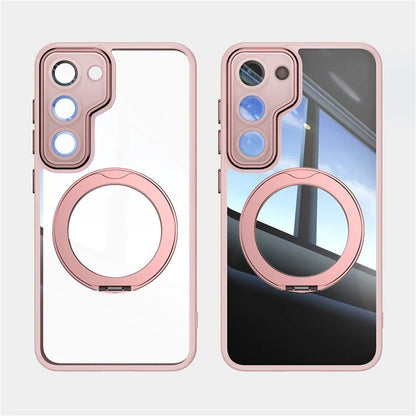 For Samsung Galaxy S23 Case Rotatable Magnetic Kickstand TPU+PC Phone Cover with Lens Film