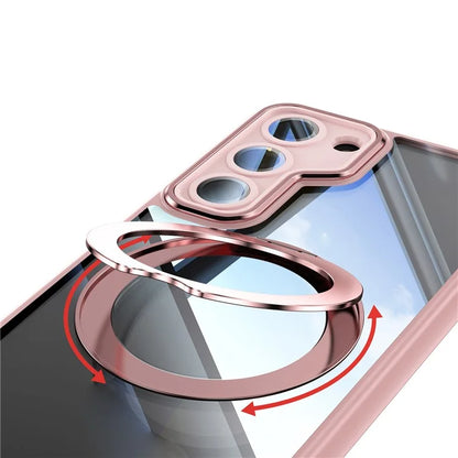 For Samsung Galaxy S23 Case Rotatable Magnetic Kickstand TPU+PC Phone Cover with Lens Film