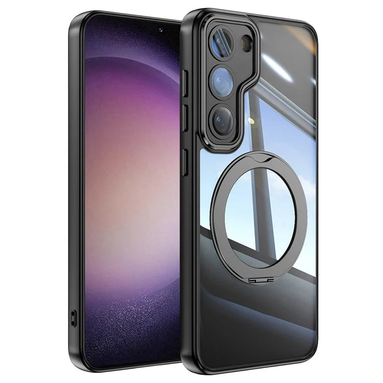 For Samsung Galaxy S23 Case Rotatable Magnetic Kickstand TPU+PC Phone Cover with Lens Film