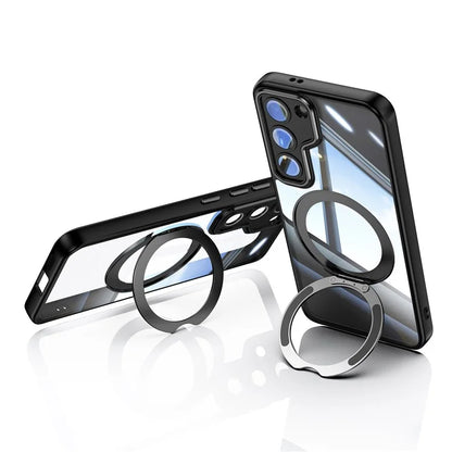For Samsung Galaxy S23 Case Rotatable Magnetic Kickstand TPU+PC Phone Cover with Lens Film