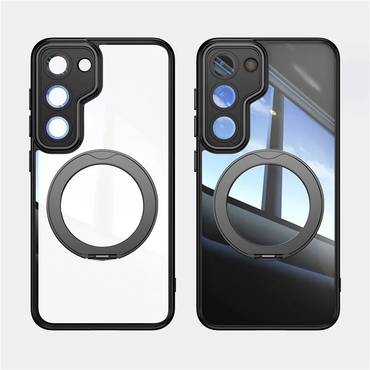 For Samsung Galaxy S23 Case Rotatable Magnetic Kickstand TPU+PC Phone Cover with Lens Film
