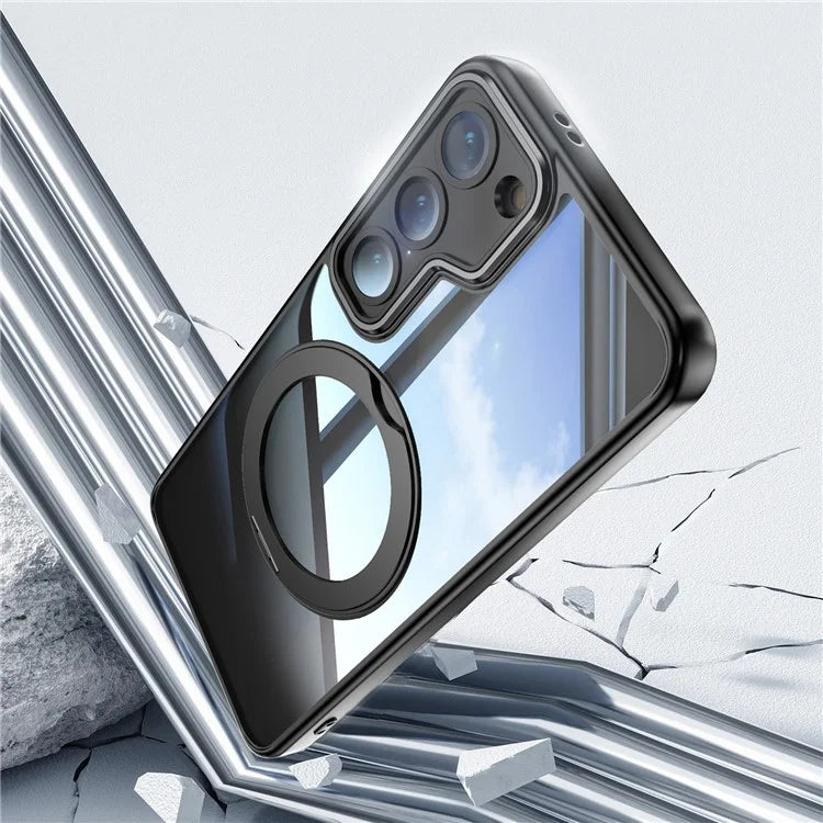 For Samsung Galaxy S23 Case Rotatable Magnetic Kickstand TPU+PC Phone Cover with Lens Film