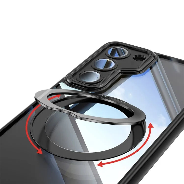 For Samsung Galaxy S23 Case Rotatable Magnetic Kickstand TPU+PC Phone Cover with Lens Film