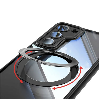 For Samsung Galaxy S23 Case Rotatable Magnetic Kickstand TPU+PC Phone Cover with Lens Film