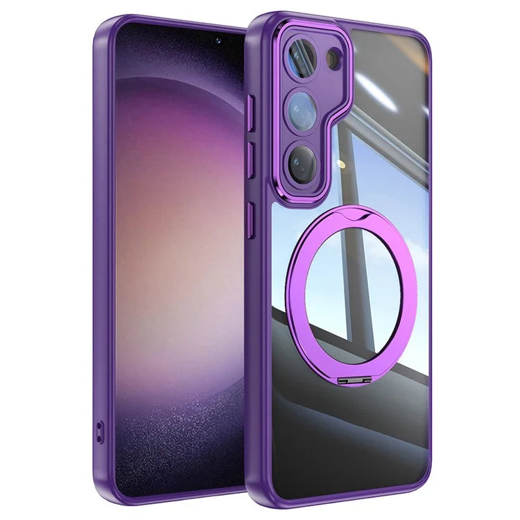For Samsung Galaxy S23 Case Rotatable Magnetic Kickstand TPU+PC Phone Cover with Lens Film