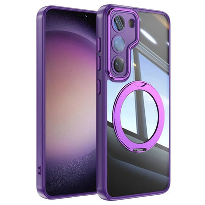 For Samsung Galaxy S23 Case Rotatable Magnetic Kickstand TPU+PC Phone Cover with Lens Film