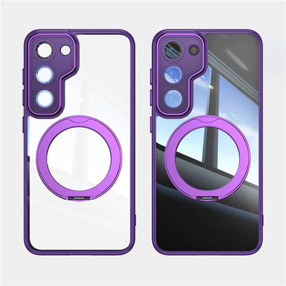 For Samsung Galaxy S23 Case Rotatable Magnetic Kickstand TPU+PC Phone Cover with Lens Film