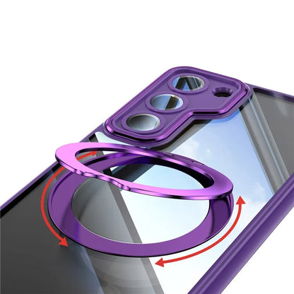 For Samsung Galaxy S23 Case Rotatable Magnetic Kickstand TPU+PC Phone Cover with Lens Film