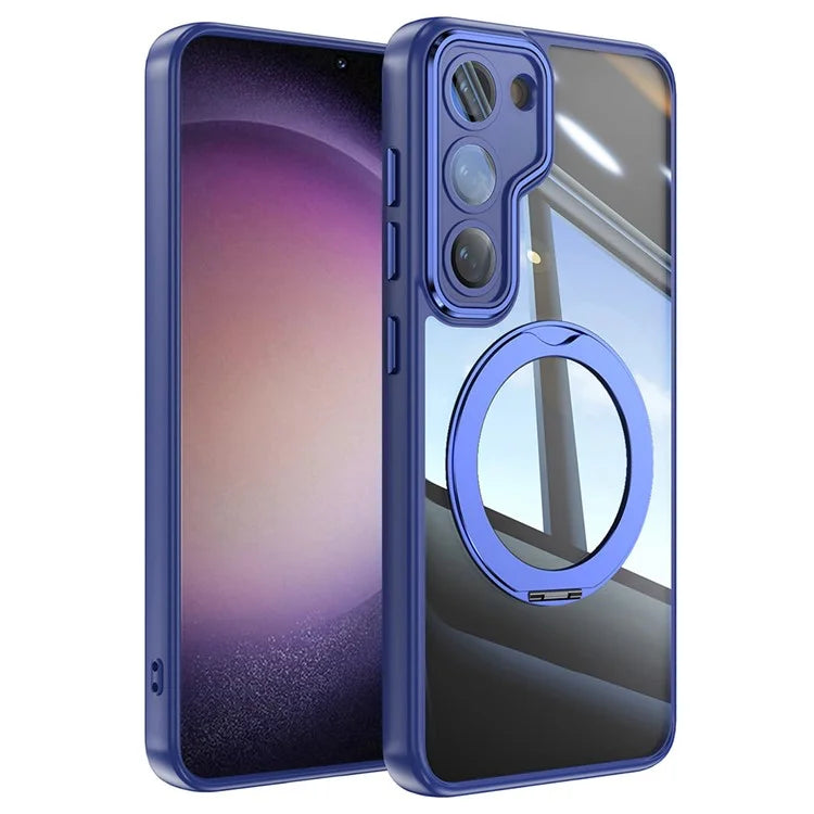 For Samsung Galaxy S23 Case Rotatable Magnetic Kickstand TPU+PC Phone Cover with Lens Film