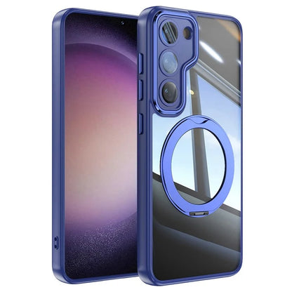 For Samsung Galaxy S23 Case Rotatable Magnetic Kickstand TPU+PC Phone Cover with Lens Film