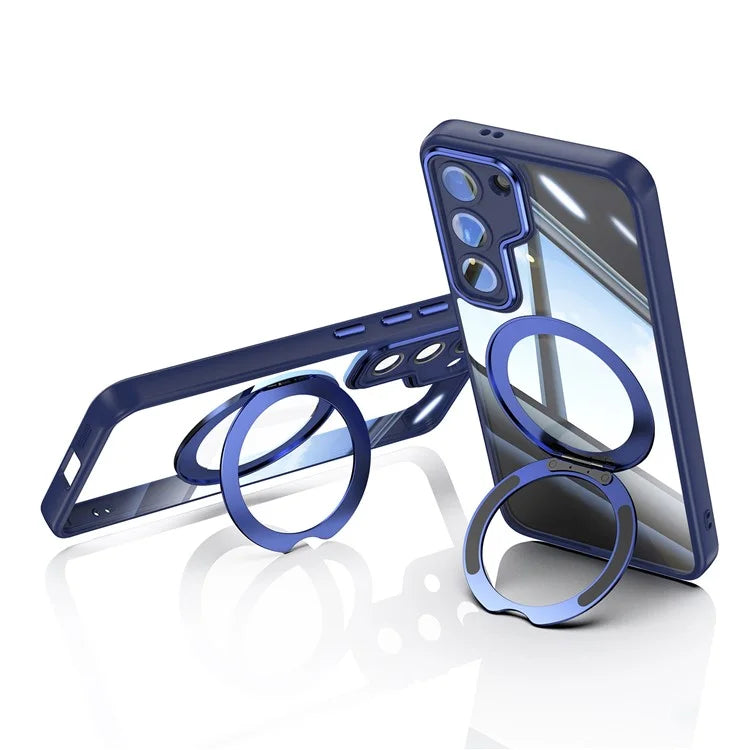 For Samsung Galaxy S23 Case Rotatable Magnetic Kickstand TPU+PC Phone Cover with Lens Film