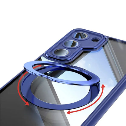 For Samsung Galaxy S23 Case Rotatable Magnetic Kickstand TPU+PC Phone Cover with Lens Film