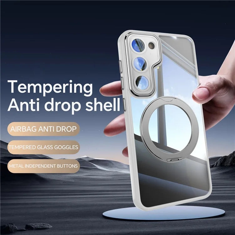 For Samsung Galaxy S23 Case Rotatable Magnetic Kickstand TPU+PC Phone Cover with Lens Film