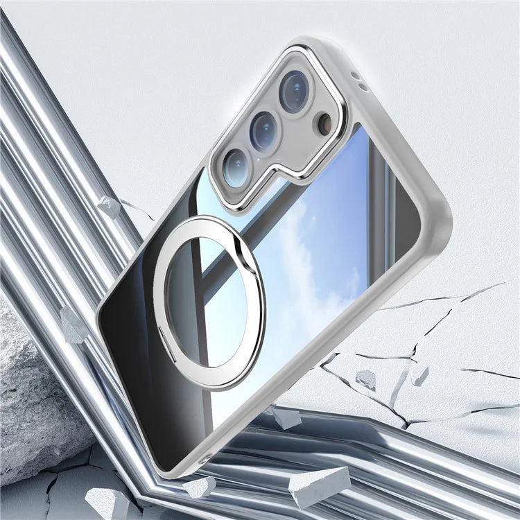 For Samsung Galaxy S23 Case Rotatable Magnetic Kickstand TPU+PC Phone Cover with Lens Film