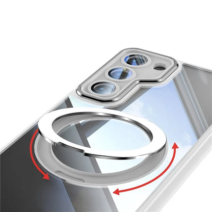 For Samsung Galaxy S23 Case Rotatable Magnetic Kickstand TPU+PC Phone Cover with Lens Film