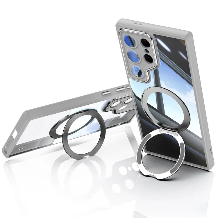 For Samsung Galaxy S24 Ultra Case Rotatable Magnetic Kickstand TPU+PC Phone Cover with Lens Film