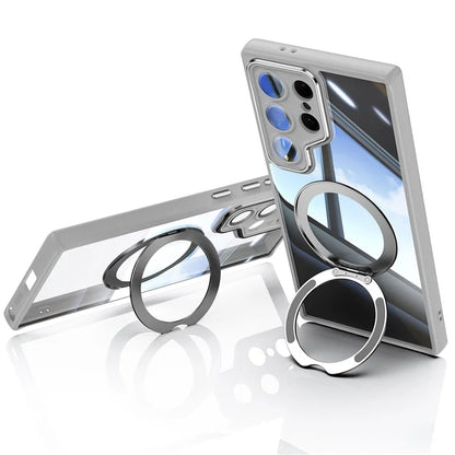 For Samsung Galaxy S24 Ultra Case Rotatable Magnetic Kickstand TPU+PC Phone Cover with Lens Film