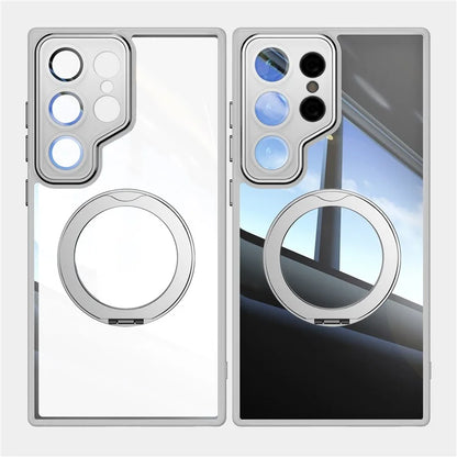 For Samsung Galaxy S24 Ultra Case Rotatable Magnetic Kickstand TPU+PC Phone Cover with Lens Film