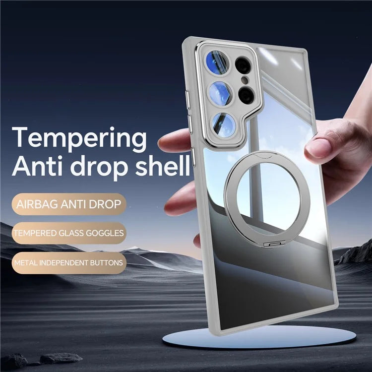For Samsung Galaxy S24 Ultra Case Rotatable Magnetic Kickstand TPU+PC Phone Cover with Lens Film