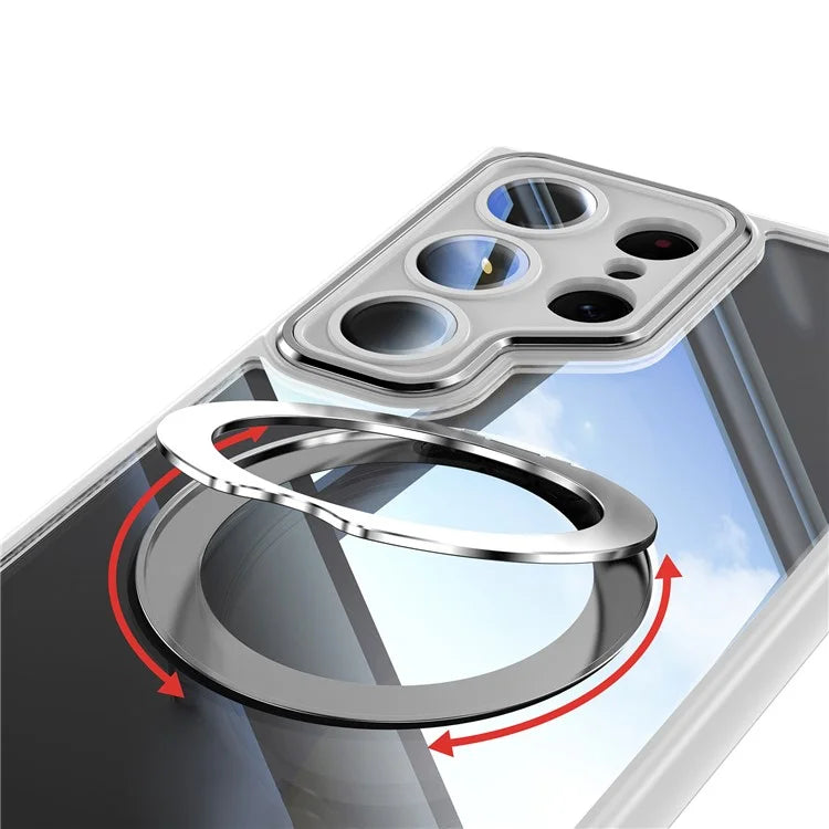 For Samsung Galaxy S24 Ultra Case Rotatable Magnetic Kickstand TPU+PC Phone Cover with Lens Film