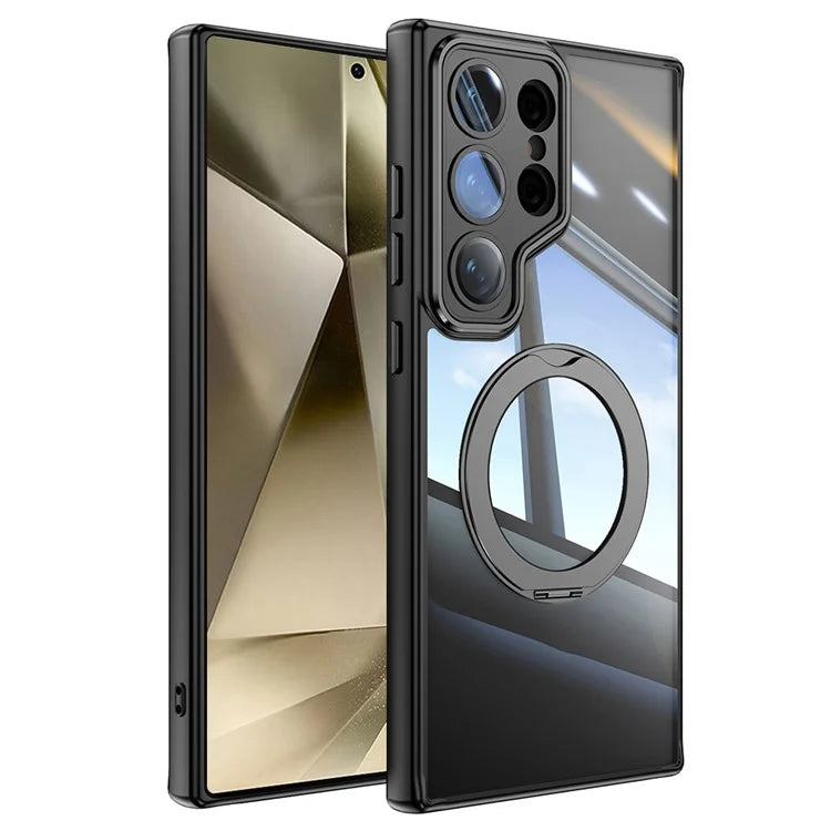 For Samsung Galaxy S24 Ultra Case Rotatable Magnetic Kickstand TPU+PC Phone Cover with Lens Film