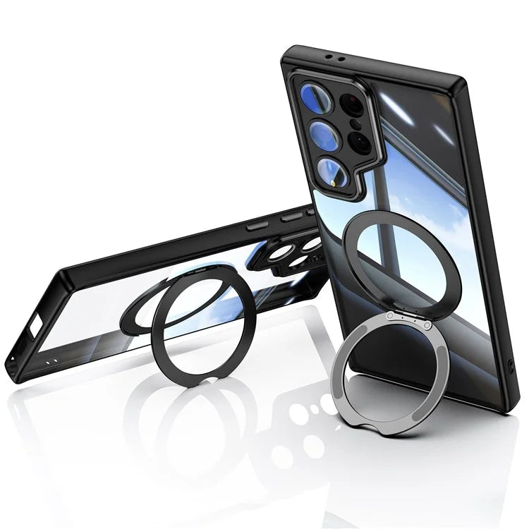 For Samsung Galaxy S24 Ultra Case Rotatable Magnetic Kickstand TPU+PC Phone Cover with Lens Film