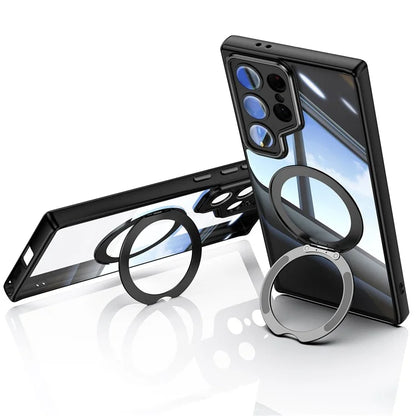 For Samsung Galaxy S24 Ultra Case Rotatable Magnetic Kickstand TPU+PC Phone Cover with Lens Film