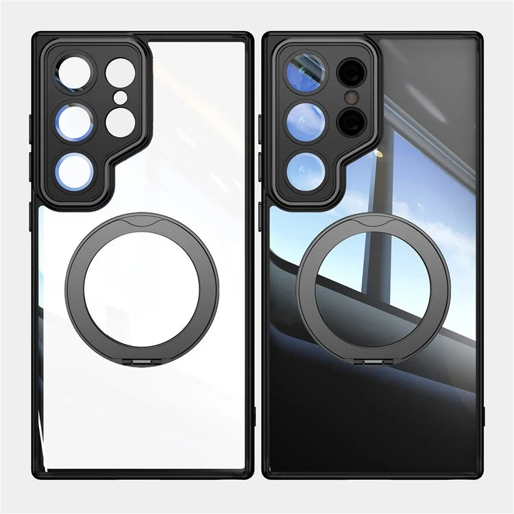 For Samsung Galaxy S24 Ultra Case Rotatable Magnetic Kickstand TPU+PC Phone Cover with Lens Film