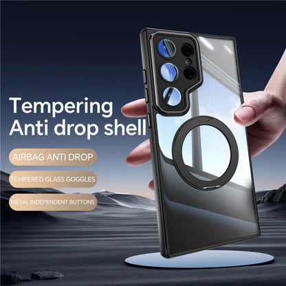 For Samsung Galaxy S24 Ultra Case Rotatable Magnetic Kickstand TPU+PC Phone Cover with Lens Film