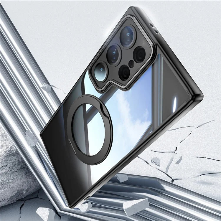 For Samsung Galaxy S24 Ultra Case Rotatable Magnetic Kickstand TPU+PC Phone Cover with Lens Film