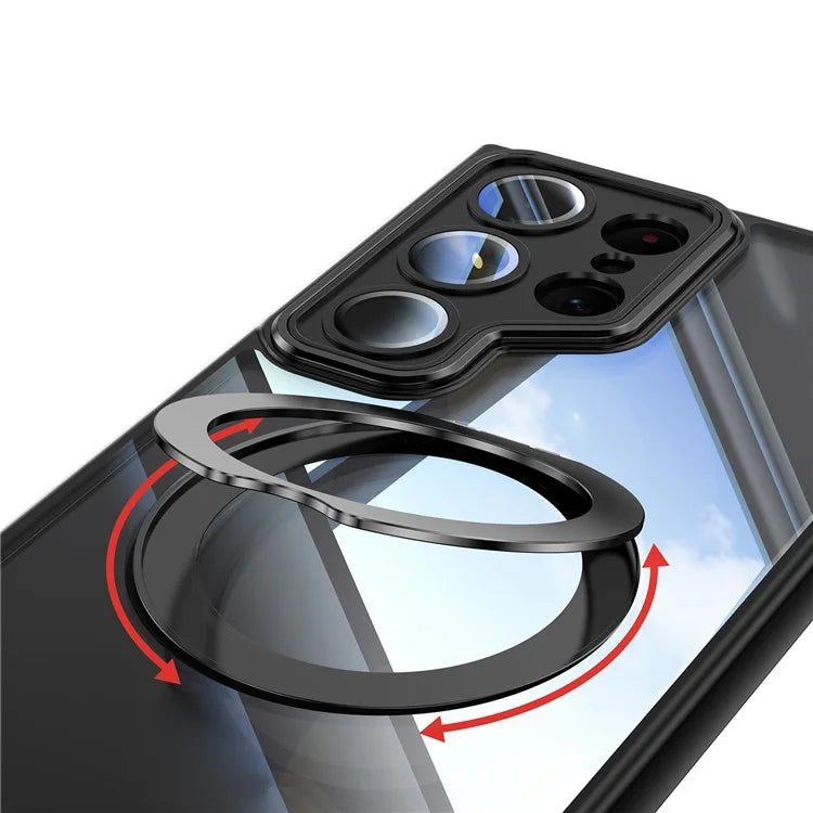 For Samsung Galaxy S24 Ultra Case Rotatable Magnetic Kickstand TPU+PC Phone Cover with Lens Film