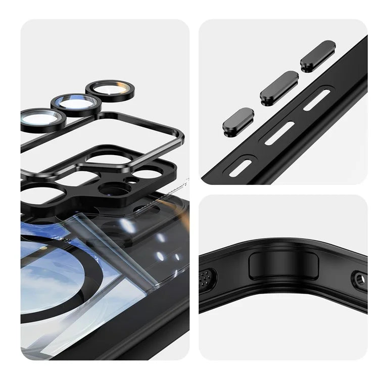 For Samsung Galaxy S24 Ultra Case Rotatable Magnetic Kickstand TPU+PC Phone Cover with Lens Film