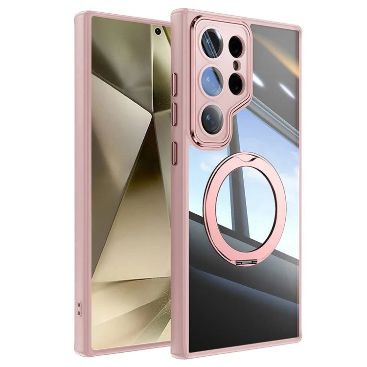 For Samsung Galaxy S24 Ultra Case Rotatable Magnetic Kickstand TPU+PC Phone Cover with Lens Film