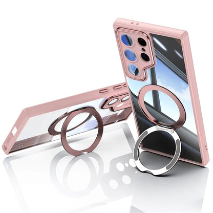 For Samsung Galaxy S24 Ultra Case Rotatable Magnetic Kickstand TPU+PC Phone Cover with Lens Film
