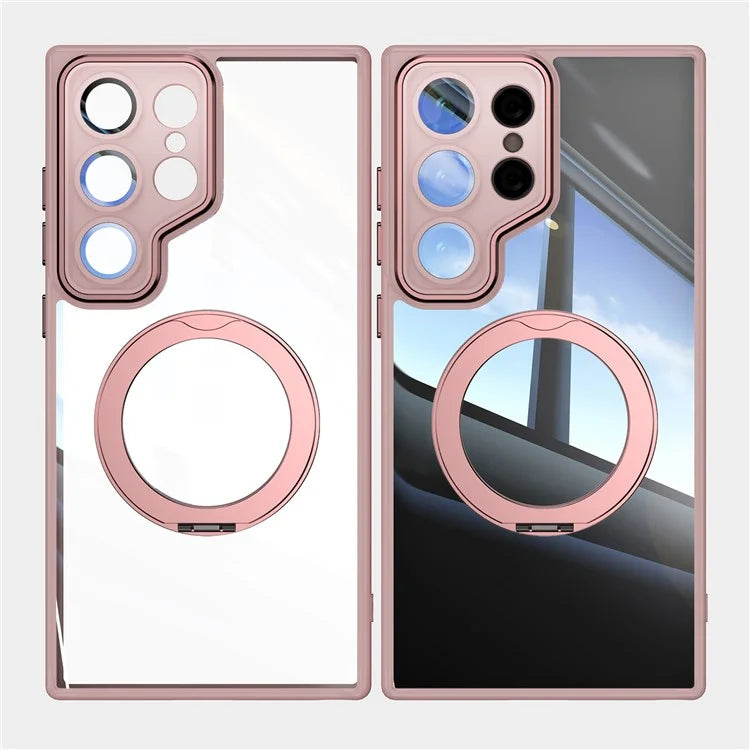 For Samsung Galaxy S24 Ultra Case Rotatable Magnetic Kickstand TPU+PC Phone Cover with Lens Film