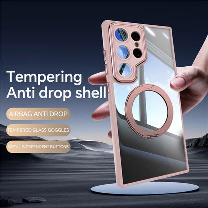 For Samsung Galaxy S24 Ultra Case Rotatable Magnetic Kickstand TPU+PC Phone Cover with Lens Film