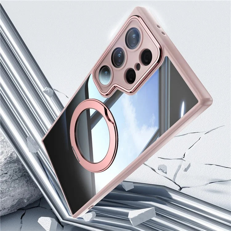 For Samsung Galaxy S24 Ultra Case Rotatable Magnetic Kickstand TPU+PC Phone Cover with Lens Film