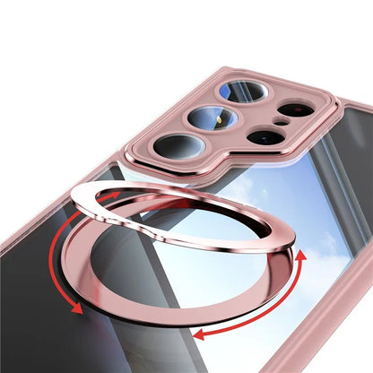 For Samsung Galaxy S24 Ultra Case Rotatable Magnetic Kickstand TPU+PC Phone Cover with Lens Film