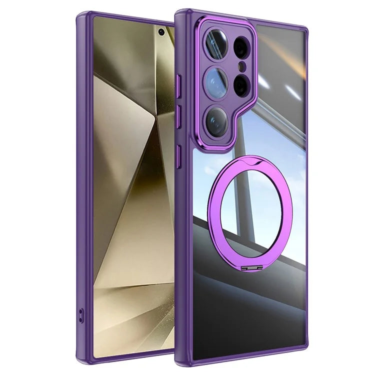 For Samsung Galaxy S24 Ultra Case Rotatable Magnetic Kickstand TPU+PC Phone Cover with Lens Film