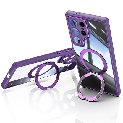 For Samsung Galaxy S24 Ultra Case Rotatable Magnetic Kickstand TPU+PC Phone Cover with Lens Film
