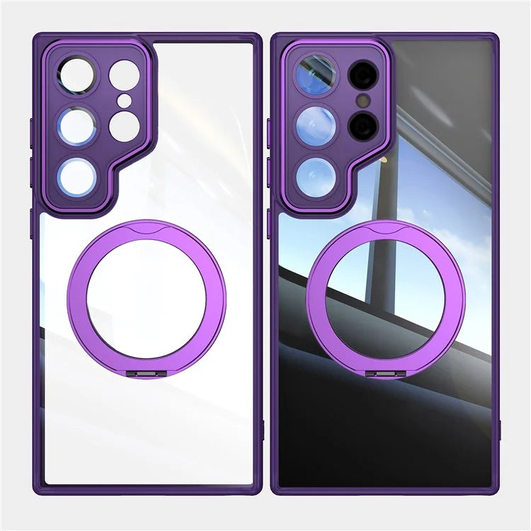 For Samsung Galaxy S24 Ultra Case Rotatable Magnetic Kickstand TPU+PC Phone Cover with Lens Film