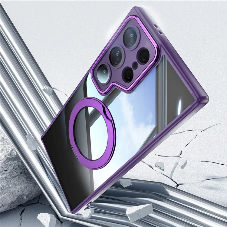 For Samsung Galaxy S24 Ultra Case Rotatable Magnetic Kickstand TPU+PC Phone Cover with Lens Film