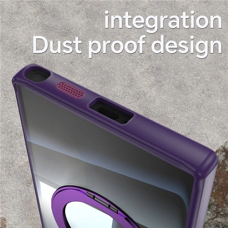 For Samsung Galaxy S24 Ultra Case Rotatable Magnetic Kickstand TPU+PC Phone Cover with Lens Film