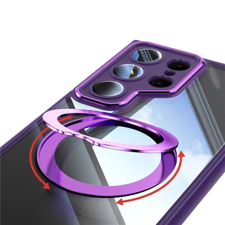 For Samsung Galaxy S24 Ultra Case Rotatable Magnetic Kickstand TPU+PC Phone Cover with Lens Film