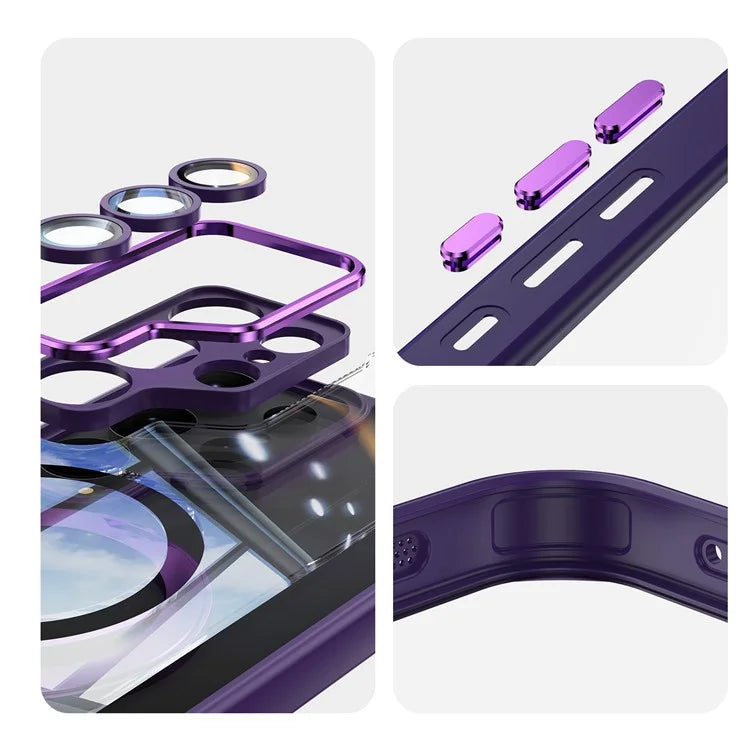 For Samsung Galaxy S24 Ultra Case Rotatable Magnetic Kickstand TPU+PC Phone Cover with Lens Film