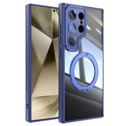 For Samsung Galaxy S24 Ultra Case Rotatable Magnetic Kickstand TPU+PC Phone Cover with Lens Film