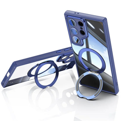 For Samsung Galaxy S24 Ultra Case Rotatable Magnetic Kickstand TPU+PC Phone Cover with Lens Film