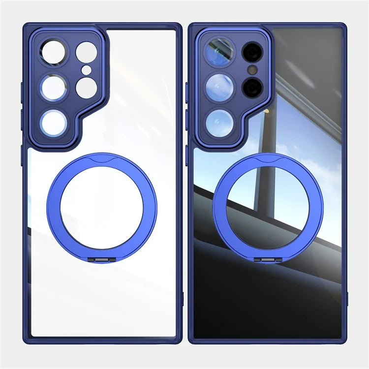 For Samsung Galaxy S24 Ultra Case Rotatable Magnetic Kickstand TPU+PC Phone Cover with Lens Film