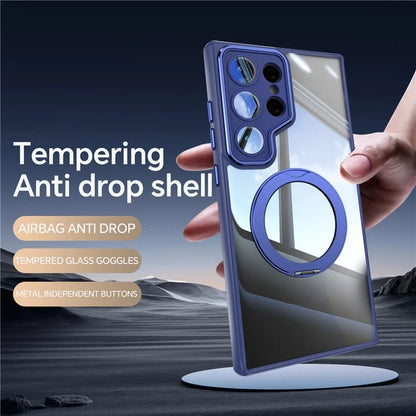 For Samsung Galaxy S24 Ultra Case Rotatable Magnetic Kickstand TPU+PC Phone Cover with Lens Film